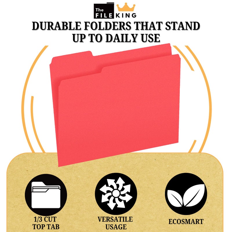The File King 1/3 Cut Red File Folders Letter Size - 100 Pack | Colored Manilla Folders 8.5 x 11 | Made in The USA | Assorted 3 Tab Red Color Manila File Folder | Heavy Duty Basic Paper Filing Folder - Image 3